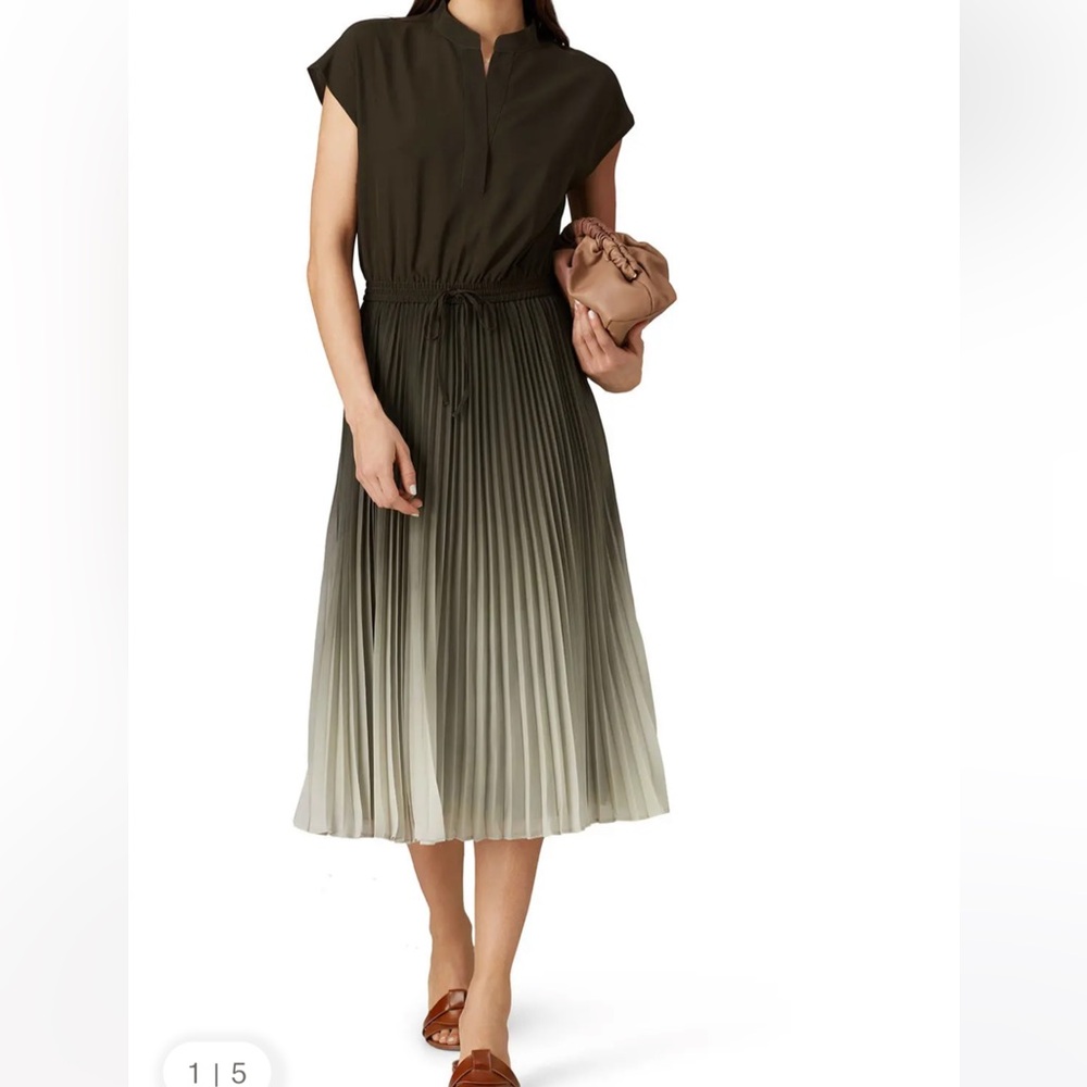 Club Monaco Ombré Olive Green Pleated Dress
